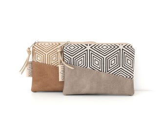 Mini wallet, purse, purse, key case, case / Vegan, faux leather, taupe, camel