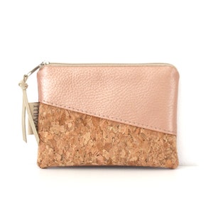 Mini portafoglio, borsetta, portachiavi, marsupio / vegano, oro rosa, sughero