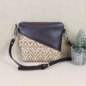 Umhängetasche "ELVA" / Festivaltasche, Crossbody Tasche, Schultertasche, Handtasche, Tasche klein / Vegan, Kunstleder, Dunkelbraun, Ikat