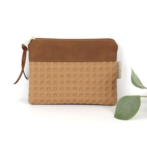 Geldbörse "FIO" / Geldbeutel, Geldtasche, Portemonnaie, Brieftasche, Börse, Purse / Vegan, Kunstleder, Braun, Flechtmuster