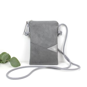 Borsa per cellulare "SABINA" / Borsa per cellulare con cordino, borsa a tracolla, borsa a tracolla per cellulare/Vegan, similpelle scamosciata, grigio