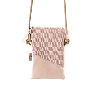 Handytasche zum Umhängen "STELLA" / Handytasche mit Kordel, Umhängetasche, Crossbody Handytasche, Festivaltasche/Vegan,Kunstleder, Rosa