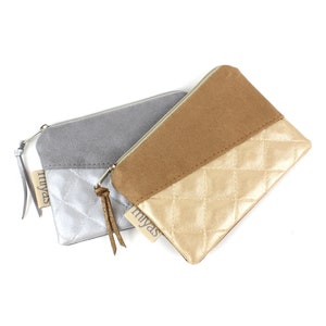Mini-Geldbörse, Geldbeutel, Schlüsseletui, Portemonnaie / Vegan, Steppmuster, Metallic