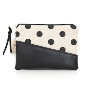 Mini-Geldbörse, Geldbeutel, Portemonnaie, Schlüsseletui, Etui / Vegan, Kunstleder, Punkte, Schwarz