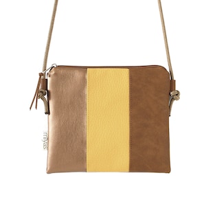 Umhängetasche "KRISTIN"/ Festivaltasche, Crossbody Tasche, Umhängetasche klein, Schultertasche / Vegan, Kunstleder, Bronze, Senfgelb, Braun
