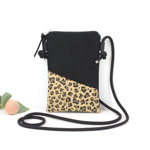Borsa per cellulare "MALIA" / Borsa per cellulare con cordino, borsa a tracolla, borsa a tracolla per cellulare / Vegana, similpelle, stampa leopardata