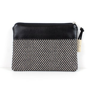 Geldbörse "WALLY" / Geldbeutel, Geldtasche, Portemonnaie, Brieftasche, Börse, Purse / Vegan, Kunstleder, Schwarz, Creme, Karo
