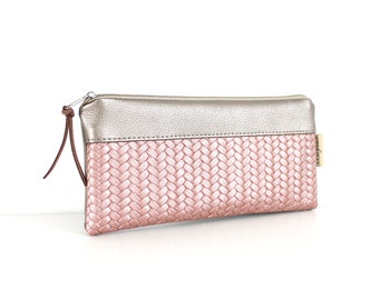 Pencil case "KERSY" / pencil case, pencil case, pen bag, cosmetic bag/ vegan, faux leather, rosé metallic, taupe, oilcloth inside