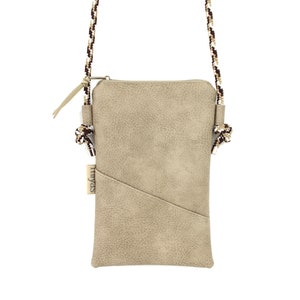 Handytasche zum Umhängen "ANDRINA" / Handytasche mit Kordel, Umhängetasche Handy, Crossbody Handytasche / Vegan, Kunstleder, Beige, Kordel