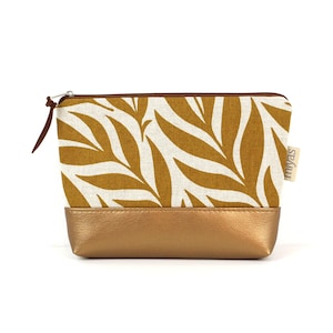 Kosmetiktasche "MAURY" / Schminktasche, Make Up Tasche, Necessaire, Etui / Vegan, Kunstleder, Bronze ,Blätterranken, Wachstuch innen
