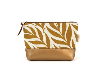 Cosmetic bag "MAURY" / make-up bag, make-up bag, necessaire, case / vegan, imitation leather, bronze, leaf tendrils, oilcloth inside