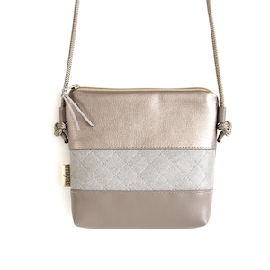 Umhängetasche "NETTY" / Festivaltasche, Crossbody Tasche, Umhängetasche klein, Schultertasche / Vegan, Kunstleder, Taupe, Steppnaht