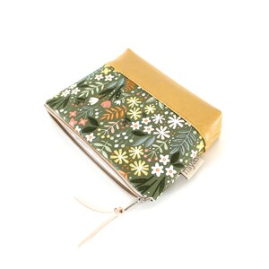 Kosmetiktasche "GARDEN"/Schminktasche, Make Up Tasche,Necessaire, Täschchen/vegan, Kunstleder, Gelb, Blumen, Wachstuch innen