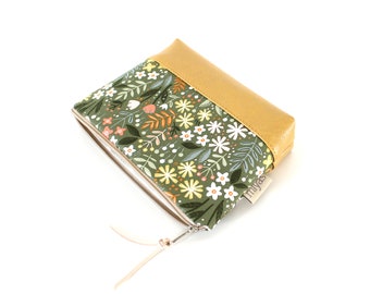 Cosmetic bag "GARDEN"/make-up bag, make-up bag, toiletry bag, pouch/vegan, imitation leather, yellow, flowers, oilcloth inside