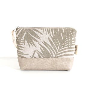 Kosmetiktasche "JADE" / Schminktasche, Make Up Tasche, Necessaire, Täschchen, Etui / vegan, Kunstleder, Blätter, Sand, Wachstuch innen