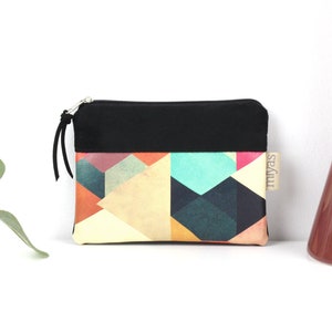 Geldbörse "KADI" / Geldbeutel, Geldtasche, Portemonnaie, Brieftasche, Börse, Purse / Vegan, Kunstleder, Graphisch, Schwarz