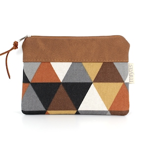 Geldbörse "BRUNO" / Geldbeutel, Geldtasche, Portemonnaie, Brieftasche, Börse, Purse / Vegan, Kunstleder, Braun, Dreiecken