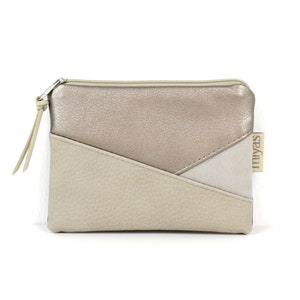 Geldbörse "BINE" / Geldbeutel, Geldtasche, Portemonnaie, Brieftasche, Börse, Purse / Vegan, Kunstleder, Beige, Graphisch