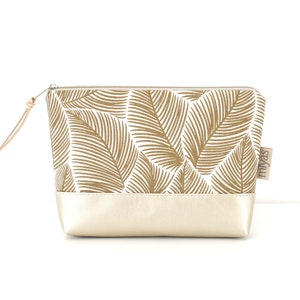 Kosmetiktasche "WENDY"/Schminktasche, Make Up Tasche,Necessaire, Täschchen/vegan, Kunstleder, Braun, Perlmutt, Blätter, Wachstuch innen