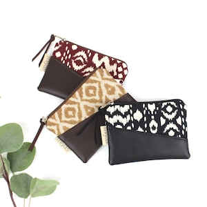 Mini-Geldbörse, Geldbeutel, Portemonnaie, Schlüsseletui, Etui / Vegan, Kunstleder, Ikat