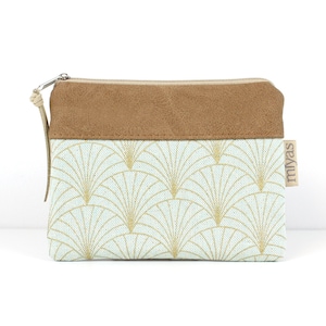 Geldbörse "AVA" / Geldbeutel, Geldtasche, Portemonnaie, Brieftasche, Börse, Purse / Vegan, Kunstleder, Camel, Fächer, Mint, Gold