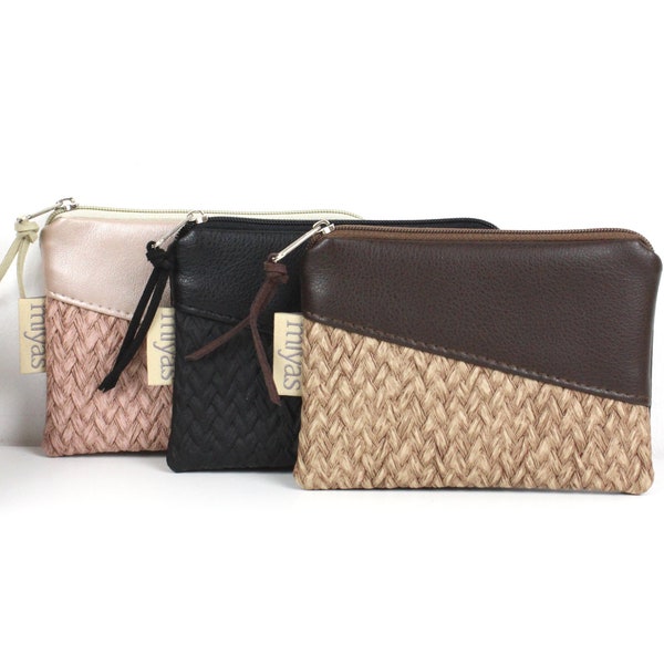 Mini wallet, wallet, wallet, key case, case / vegan, faux leather, braided pattern
