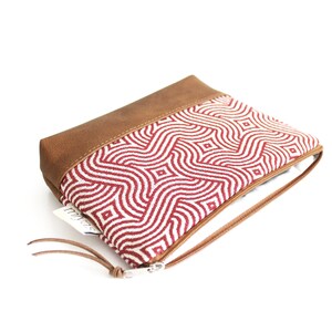 Kosmetiktasche "KAIA" / Schminktasche, Make Up Tasche, Necessaire, Täschchen, Etui / vegan, Kunstleder Tabakbraun, Rot,Weiß, Wachstuch innen