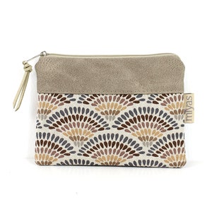 Geldbörse "DARCY" / Geldbeutel, Geldtasche, Portemonnaie, Brieftasche, Börse, Purse / Vegan, Kunstleder, Taupe, Fächermuster