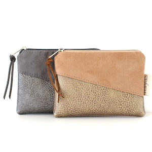 Mini-Geldbörse, Geldbeutel, Schlüsseletui, Etui / Vegan, Wildlederimitat, Metallic