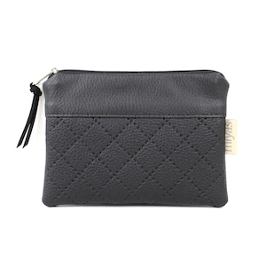 Geldbörse "SOLENNE" / Geldbeutel, Geldtasche, Portemonnaie, Brieftasche, Börse, Purse / Vegan, Kunstleder, Schwarz, Steppmuster