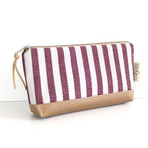 Etui "JENNY"/ etui, etui, etui, etui, tas/veganistisch, kunstleer goud, blokstrepen wijnrood, tafelzeil binnen,