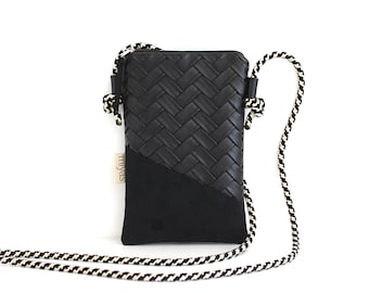 Mobile phone bag for hanging "ADELE" / mobile phone bag with cord, mobile phone shoulder bag, crossbody mobile phone bag / vegan, faux leather, black, cord