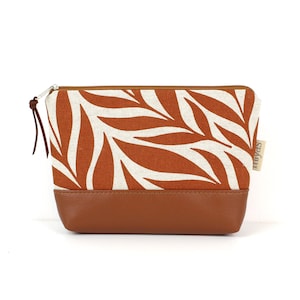 Kosmetiktasche "ALANA" / Schminktasche, Make Up Tasche, Necessaire, Täschchen, Etui / Vegan,Kunstleder,Rost,Blätterranken, Wachstuch innen