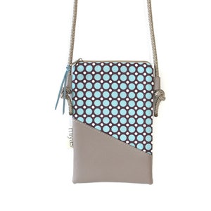 Handytasche zum Umhängen "VANESSA" / Handytasche mit Kordel, Umhängetasche Handy, Crossbody Handytasche / Vegan, Kunstleder, Taupe, Türkis