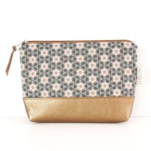 Borsa per cosmetici "FLOW" / borsa per il trucco, borsa per il trucco, necessaire, borsa, custodia / vegana, ecopelle bronzo, tela cerata all'interno, retrò, verde
