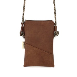 Handytasche zum Umhängen "BRIE" / Handytasche mit Kordel, Umhängetasche Handy, Crossbody Handytasche / Vegan, Kunstleder, Cognacbraun