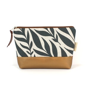 Kosmetiktasche "MAIRA" / Schminktasche, Make Up Tasche, Necessaire, Täschchen, Etui / Vegan,Kunstleder,Bronze,Blätterranken, Wachstuch innen