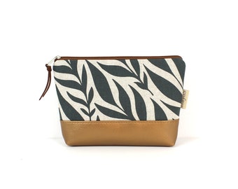 Cosmetic bag "MAIRA" / make-up bag, make-up bag, necessaire, bag, case / vegan, imitation leather, bronze, leaf tendrils, oilcloth inside