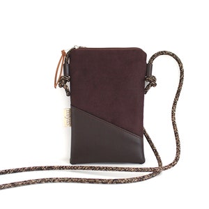 Handytasche zum Umhängen "CHOCO" / Handytasche mit Kordel, Umhängetasche Handy, Crossbody Handytasche, Festival / Vegan, Kunstleder, Braun