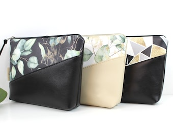 Cosmetic bag printed, make-up bag, toiletry bag, case, make-up bag / vegan, imitation leather, leaves, graphic, oilcloth inside