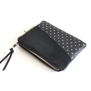 Mini-Geldbörse, Geldbeutel, Schlüsseletui, Etui / Vegan, Schwarz, Punkte