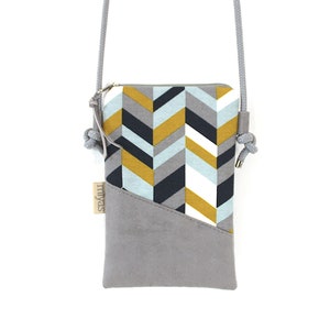 Handytasche zum Umhängen "DALLY" / Handytasche mit Kordel, Umhängetasche Handy, Crossbody Handytasche / Vegan, Wildlederimitat, Fischgrat