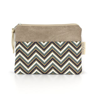 Geldbörse "ELISA" / Geldbeutel, Geldtasche, Portemonnaie, Brieftasche, Börse, Purse / Vegan, Kunstleder, Taupe, Zickzack