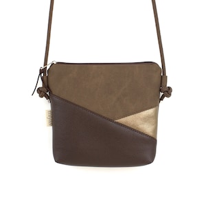 Umhängetasche "CORDULA" / Festivaltasche, Crossbody Tasche, Schultertasche, Handtasche, Tasche klein / Vegan, Kunstleder, Braun, Graphisch