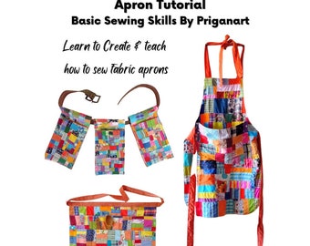 Apron Tutorial, Basic Sewing Skills Tutorial, PDF Tutorial, Instant Download