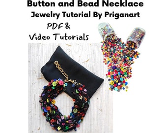 Button Necklace Tutorial, Button Jewelry Tutorial, PDF Tutorial, Video Tutorial, Instant Download