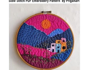 Mediterranean Summer, Slow Stitch Embroidery PDF Pattern and Tutorial , Instant Download
