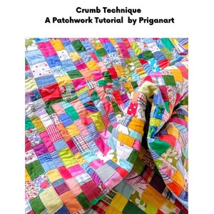 Puede incluir: Una colcha de retazos colorida hecha con una variedad de telas en diferentes colores y patrones. La colcha está doblada por la mitad, revelando los intrincados detalles del diseño de retazos. La colcha está hecha usando la técnica de las migajas, un método que consiste en usar pequeños trozos de tela para crear una pieza más grande.