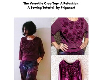 Tutorial de costura de un top corto reciclado versátil (PDF, descarga instantánea)