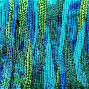 Green and blue wave landscape patchwork art qult.